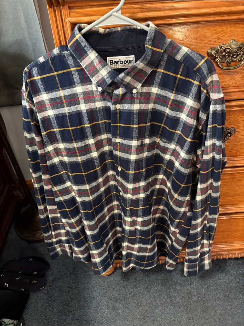 Barbour Navy, White & Red Plaid Button-Down Shirt